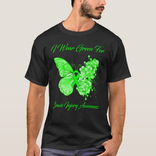 Butterfly I Wear Green For Brain Injury Awareness T_Shirt