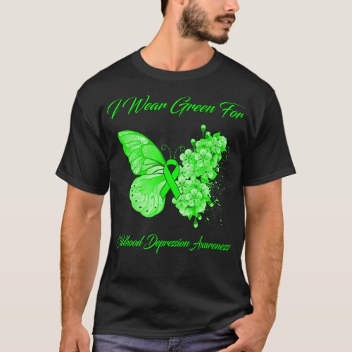 Butterfly I Wear Green For Childhood Depression Aw T_Shirt