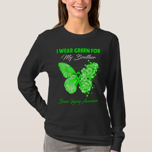 Butterfly I Wear Green For My Brother Brain Injury T_Shirt