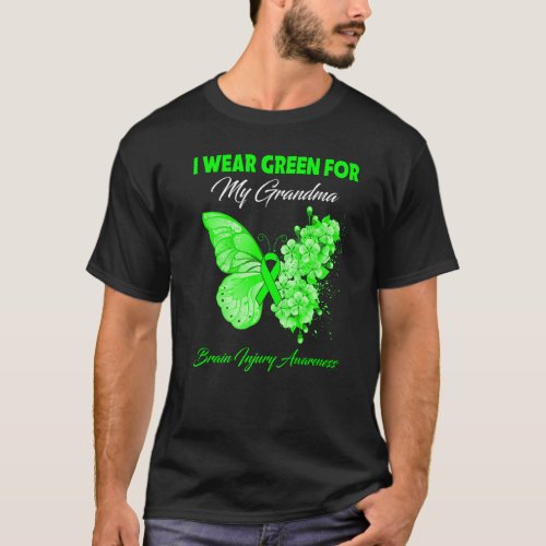 Butterfly I Wear Green For My Grandma Brain Injury T_Shirt