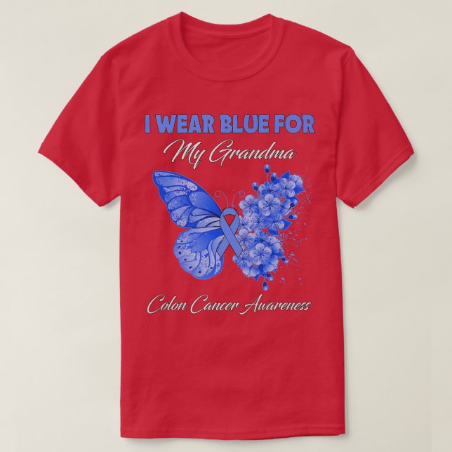 Butterfly I Wear Green For My Grandma Colon Cancer T-Shirt (Design Front)