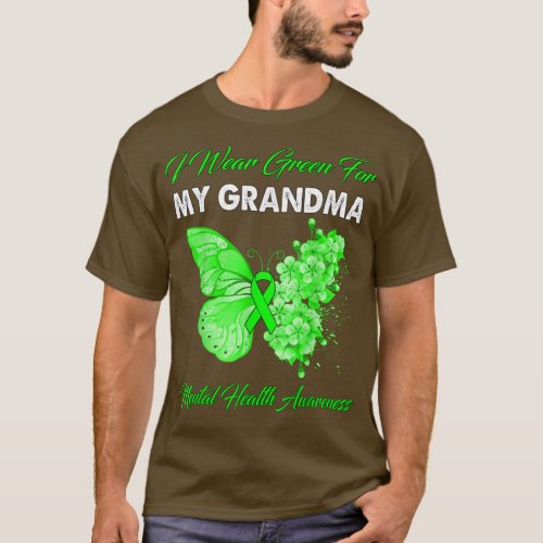 Butterfly I Wear Green For My Grandma Mental Healt T_Shirt