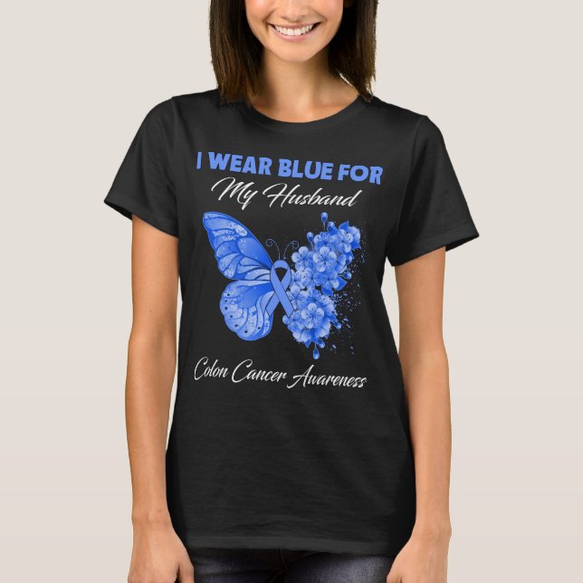 Butterfly I Wear Green For My Husband Colon Cancer T-Shirt (Front)
