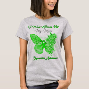 Butterfly I Wear Green For My Mom Depression  T-Shirt