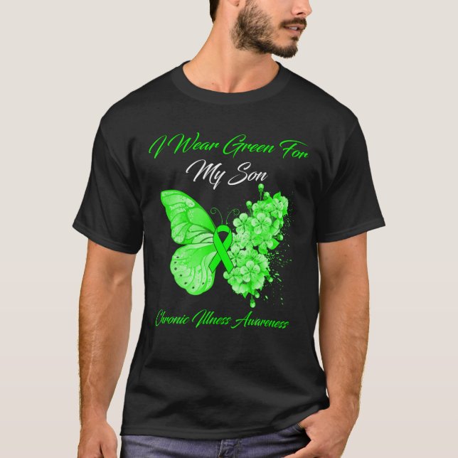 Butterfly I Wear Green For My Son Chronic Illness T-Shirt (Front)