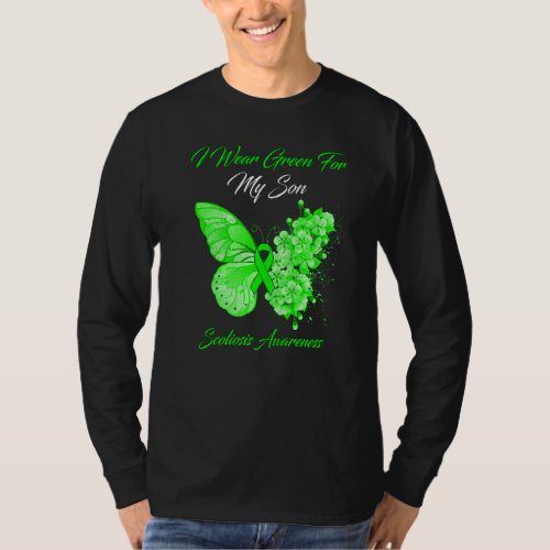 Butterfly I Wear Green For My Son Scoliosis Awaren T_Shirt