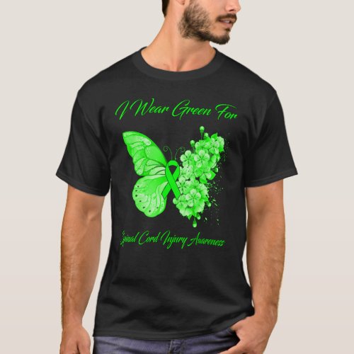 Butterfly I Wear Green For Spinal Cord Injury Awar T_Shirt