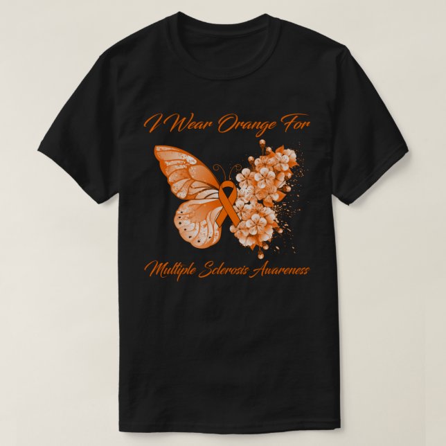 Butterfly I Wear Orange For Multiple Sclerosis Awa T-Shirt (Design Front)