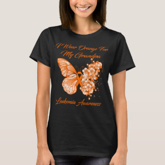 Butterfly I Wear Orange For My Grandpa Leukemia  T-Shirt