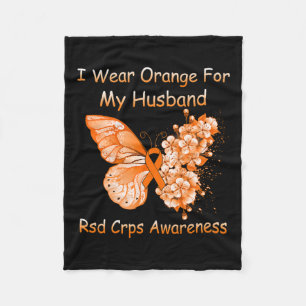 Butterfly I Wear Orange For My Husband Rsd Crps Aw Fleece Blanket