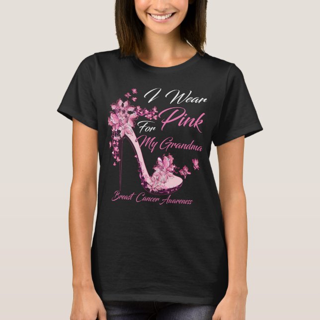 Butterfly I Wear Pink For My Grandma Breast Cancer T-Shirt (Front)