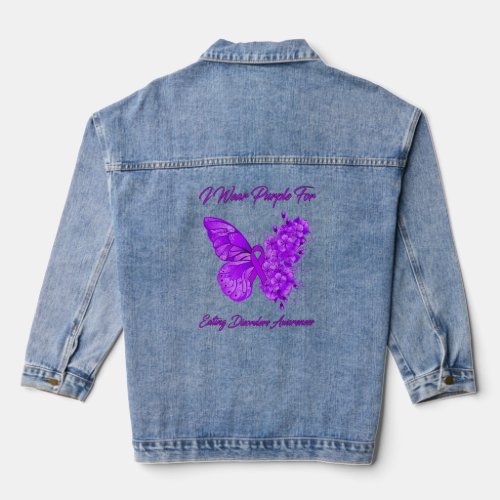 Butterfly I Wear Purple For Eating Disorders Aware Denim Jacket