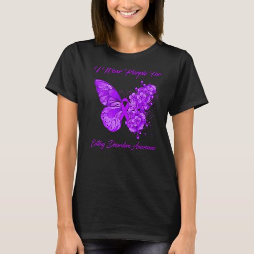 Butterfly I Wear Purple For Eating Disorders Aware T_Shirt