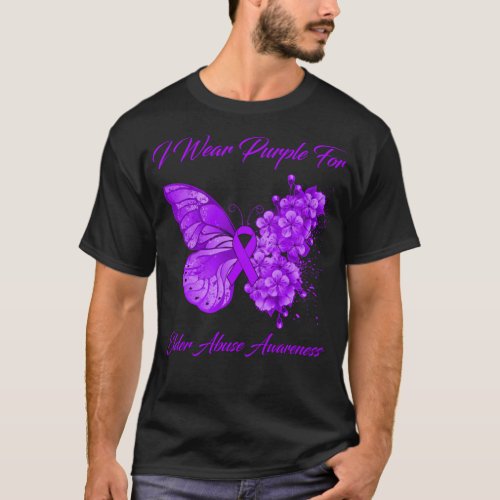 Butterfly I Wear Purple For Elder Abuse Awareness T_Shirt
