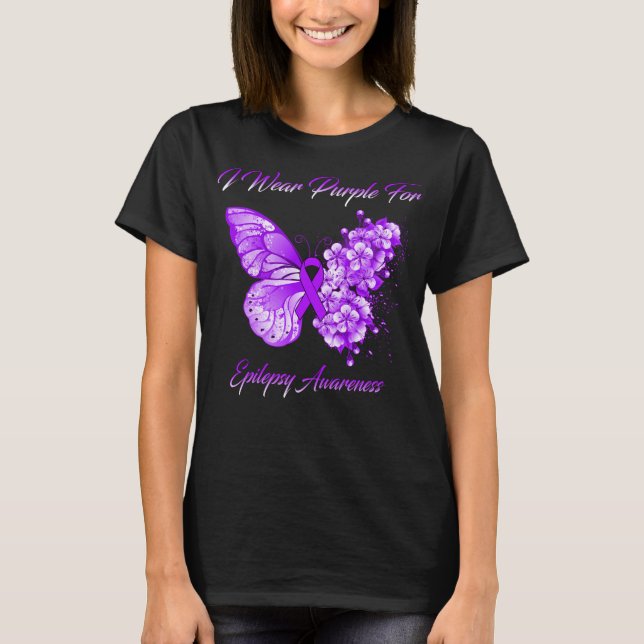 Butterfly I Wear Purple For Epilepsy Awareness T-Shirt (Front)
