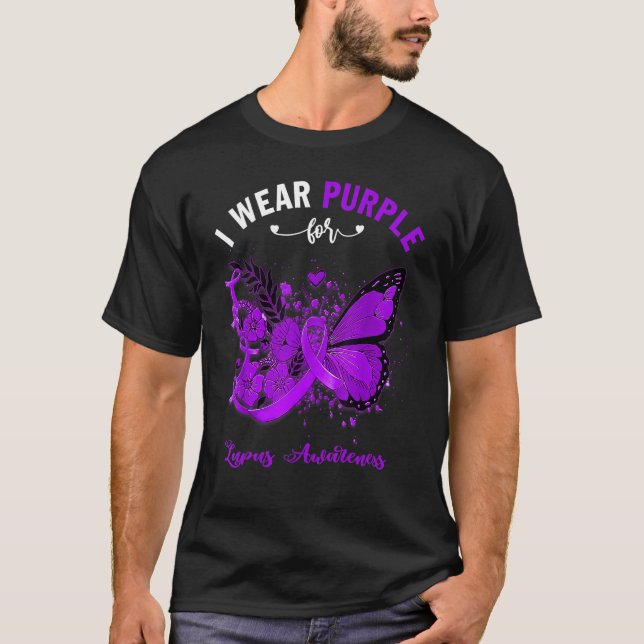 Butterfly I Wear Purple For Lupus Awareness T-Shirt (Front)