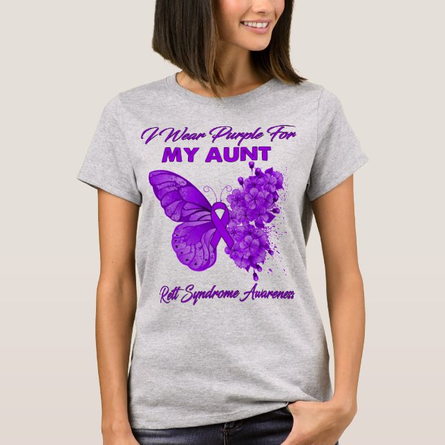 Butterfly I Wear Purple For My Aunt Rett Syndrome  T-Shirt (Front)