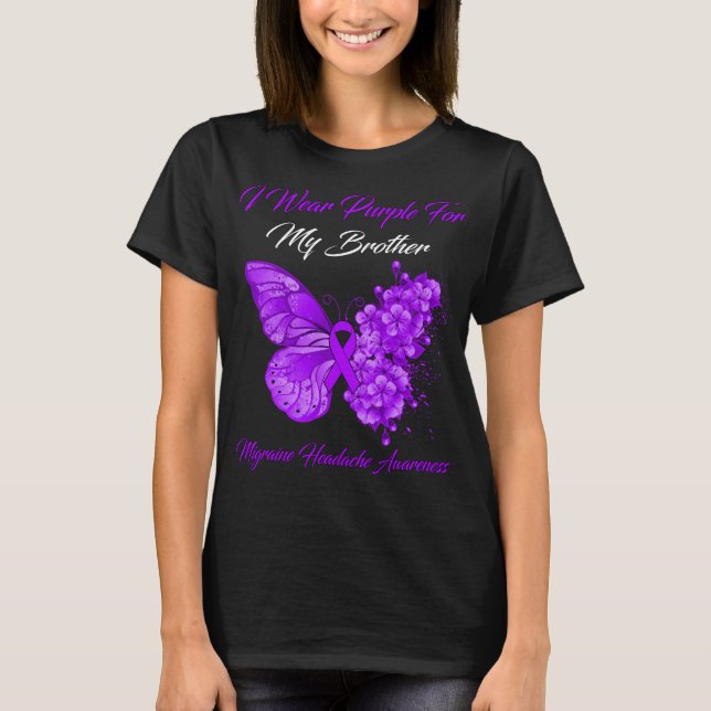 Butterfly I Wear Purple For My Brother Migraine He T-Shirt (Front)