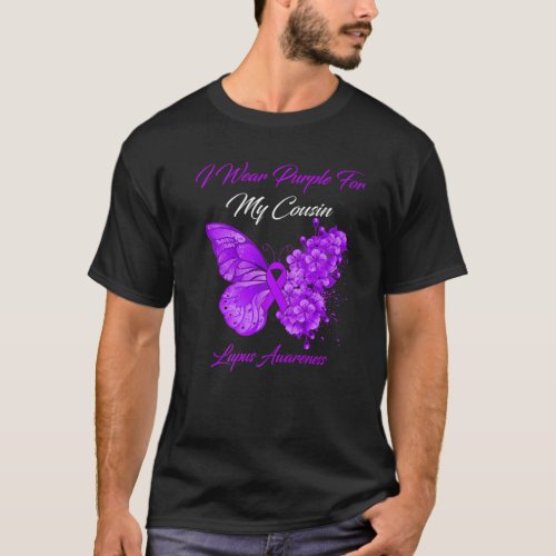 Butterfly I Wear Purple For My Cousin Lupus Awaren T_Shirt