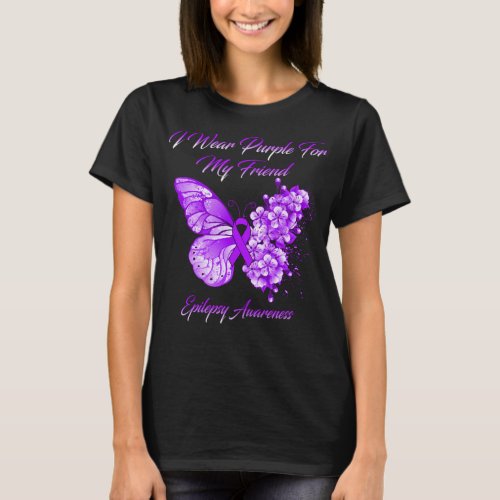 Butterfly I Wear Purple For My Friend Epilepsy  T_Shirt