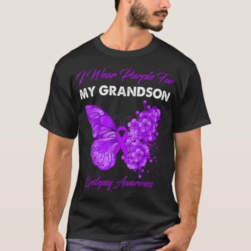 Butterfly I Wear Purple For My Grandson Epilepsy A T_Shirt