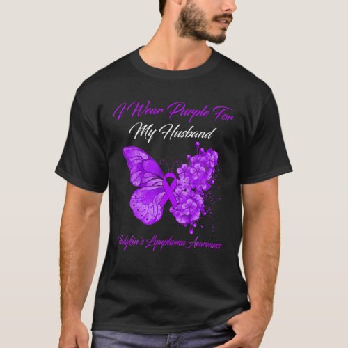 Butterfly I Wear Purple For My Husband Hodgkins L T_Shirt