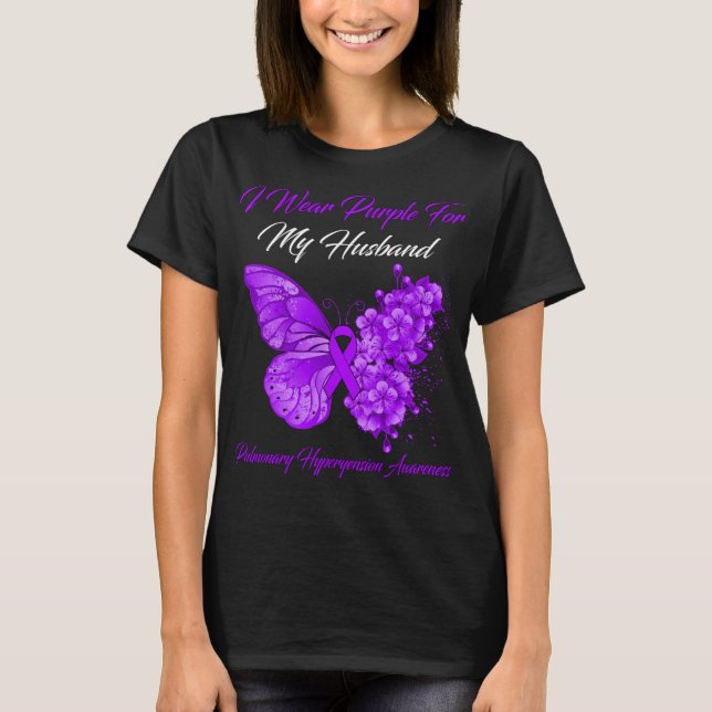 Butterfly I Wear Purple For My Husband Pulmonary  T-Shirt (Front)