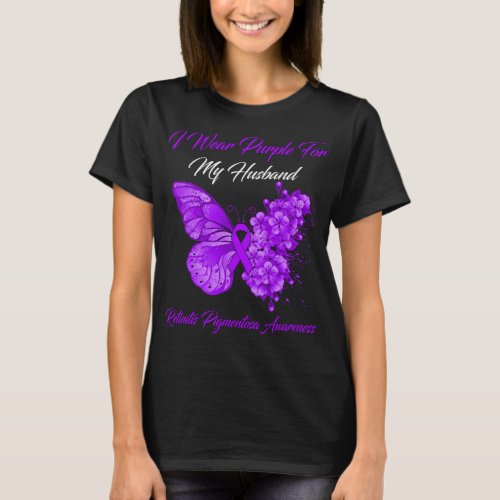 Butterfly I Wear Purple For my Husband Retinitis  T_Shirt