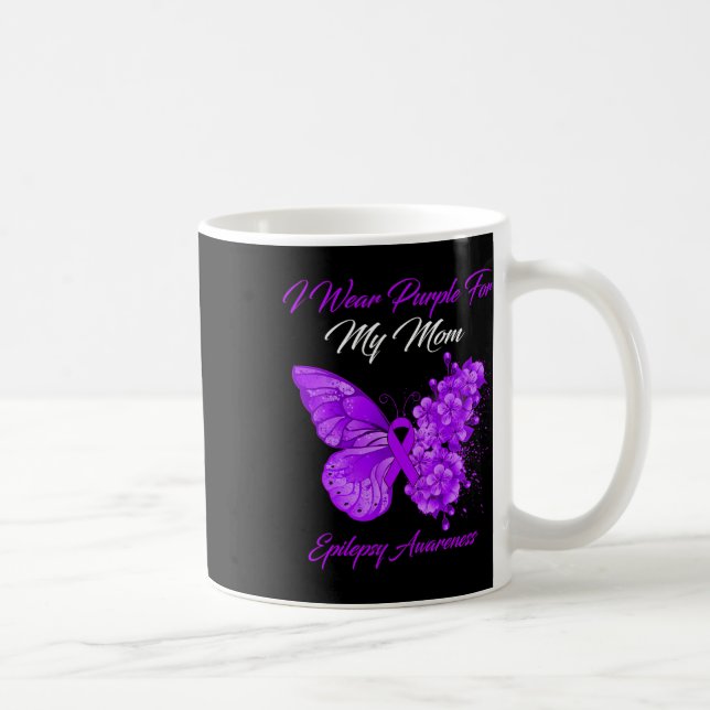 Butterfly I Wear Purple For My Mom Epilepsy Awaren Coffee Mug (Right)