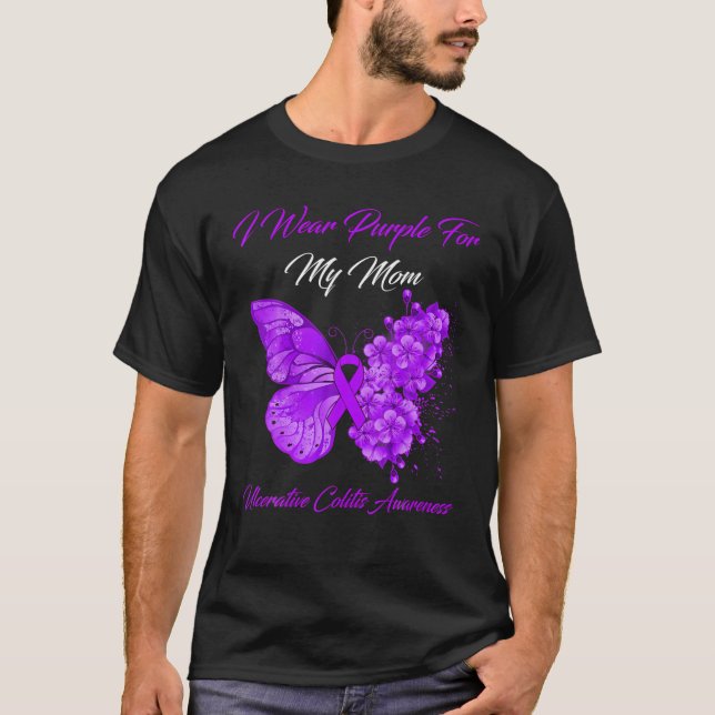 Butterfly I Wear Purple For My Mom Ulcerative Coli T-Shirt (Front)