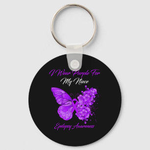 Butterfly I Wear Purple For My Niece Epilepsy Awar Keychain