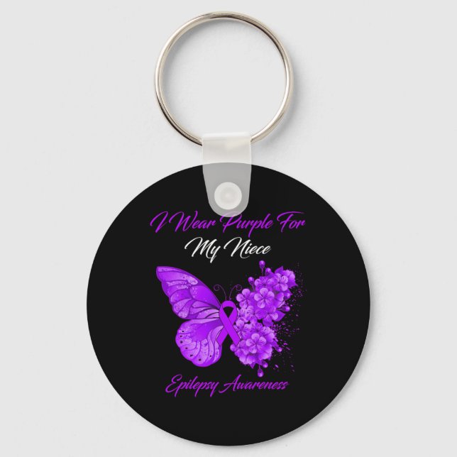 Butterfly I Wear Purple For My Niece Epilepsy Awar Keychain (Front)