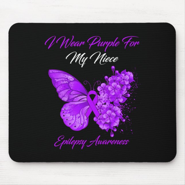Butterfly I Wear Purple For My Niece Epilepsy Awar Mouse Pad (Front)