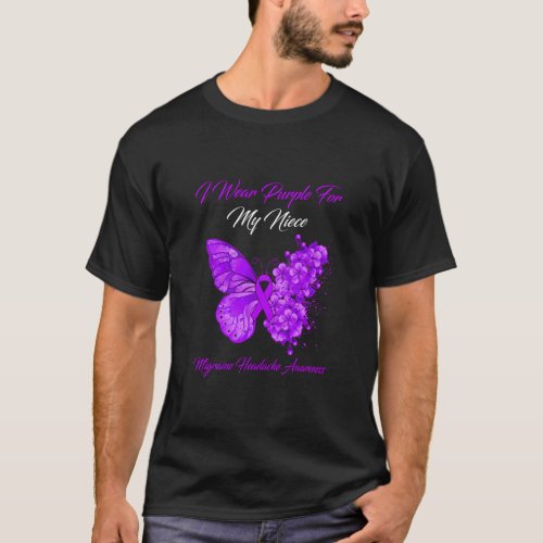 Butterfly I Wear Purple For My Niece Migraine Head T_Shirt