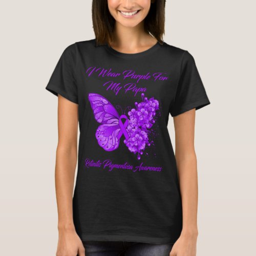 Butterfly I Wear Purple For my Papa Retinitis  T_Shirt