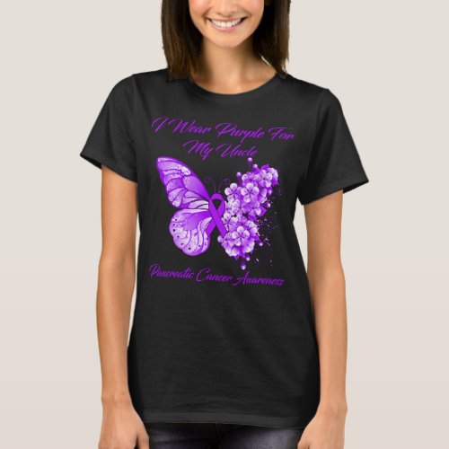 Butterfly I Wear Purple For My Uncle Pancreatic Ca T_Shirt