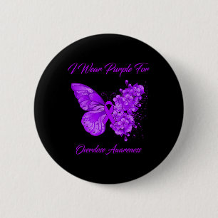 Butterfly I Wear Purple For Overdose Awareness Button