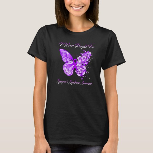 Butterfly I Wear Purple For Sjorgren's Syndrome Aw T-Shirt (Front)