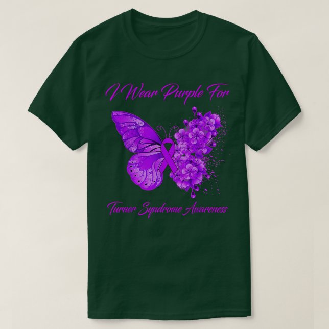Butterfly I Wear Purple For Turner Syndrome Awaren T-Shirt (Design Front)