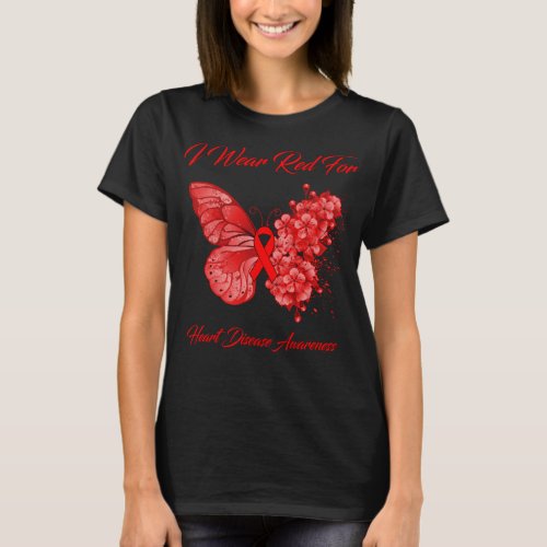 Butterfly I Wear Red For Heart Disease Awareness T_Shirt