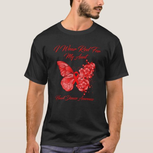 Butterfly I Wear Red For My Aunt Heart Disease Awa T_Shirt