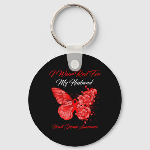 Butterfly I Wear Red For My Husband Heart Disease Keychain