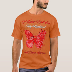 Butterfly I Wear Red For My Husband Heart Disease T-Shirt