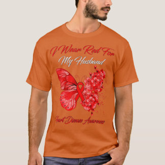Butterfly I Wear Red For My Husband Heart Disease  T-Shirt