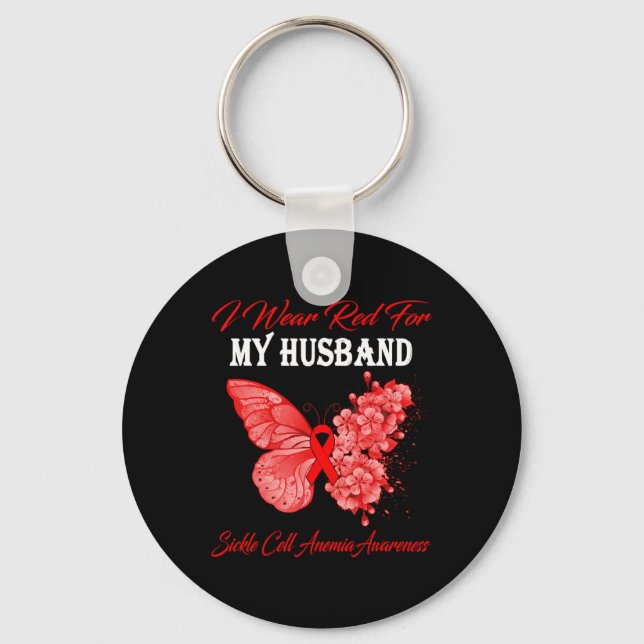 Butterfly I Wear Red For My Husband Sickle Cell An Keychain (Front)