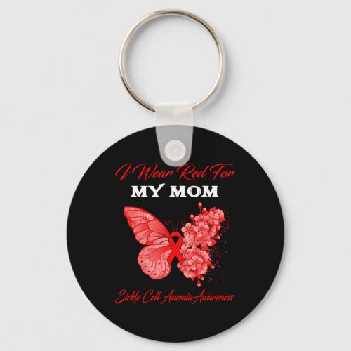 Butterfly I Wear Red For My Mom Sickle Cell Anemia Keychain