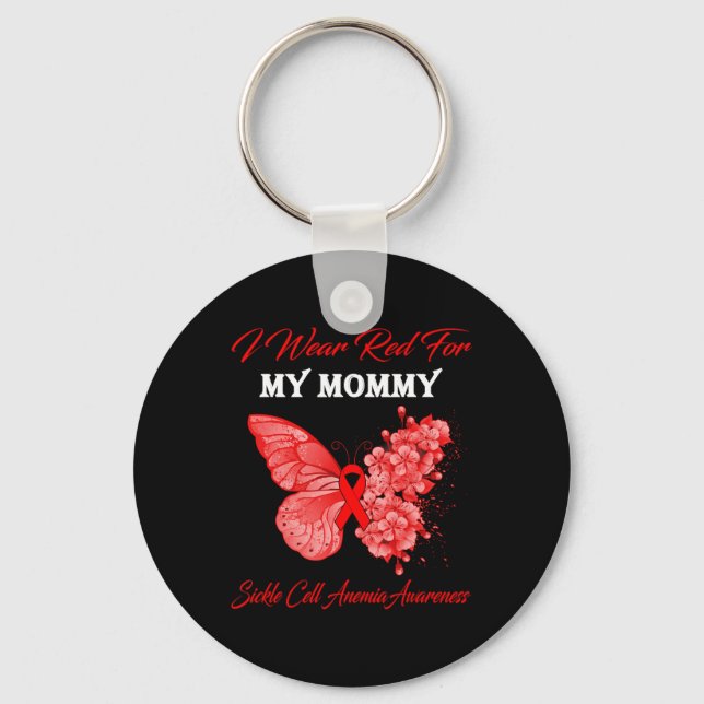 Butterfly I Wear Red For My Mommy Sickle Cell Anem Keychain (Front)