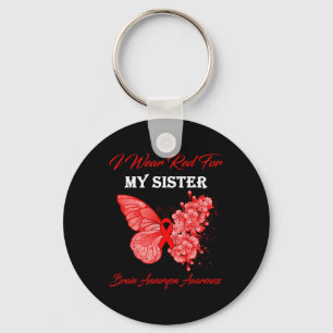 Butterfly I Wear Red For My Sister Brain Aneurysm Keychain