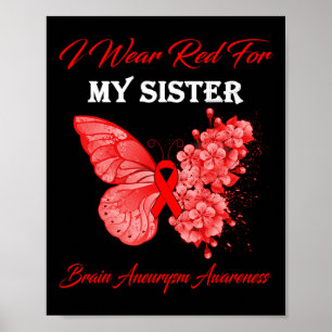 Butterfly I Wear Red For My Sister Brain Aneurysm Poster