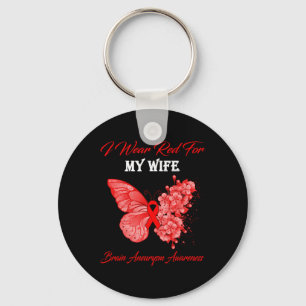 Butterfly I Wear Red For My Wife Brain Aneurysm Aw Keychain